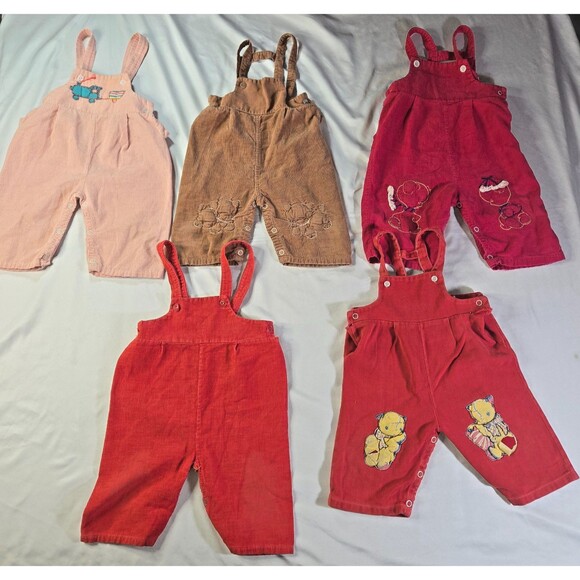 Unbranded Other - Vintage Girls 2T Jumpsuit Overalls Pink Red Brown Embroidered Cats Dogs Corduroy
